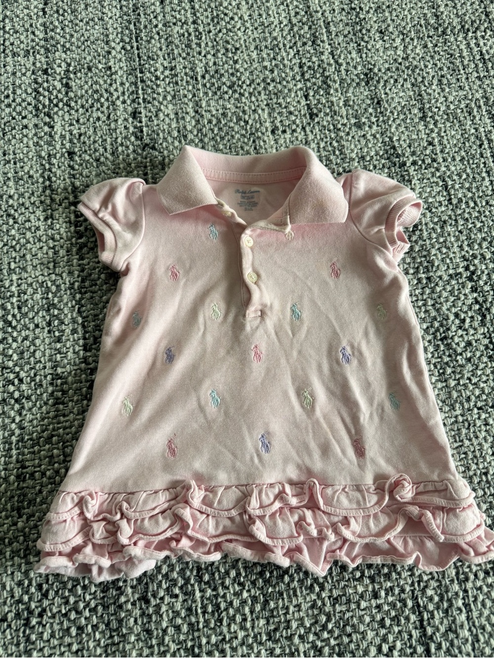 Ralph Lauren Light Pink Polo with Multicolor Pony Embroidery and Ruffle Hem